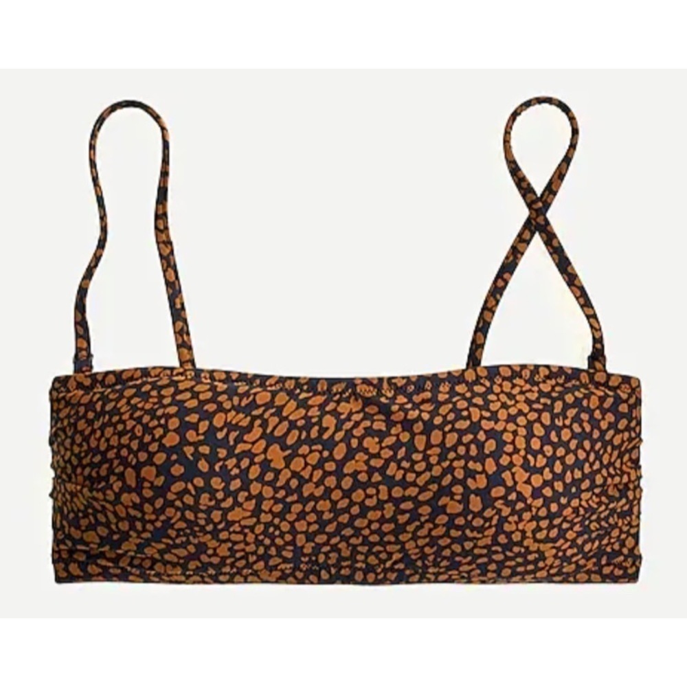 NEW JCREW Spot-On Print Bandeau Bikini Top in Navy Pecan